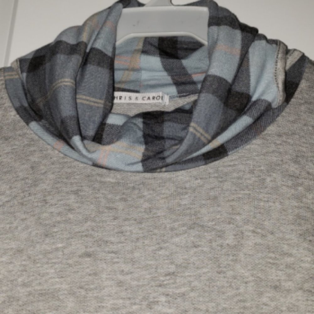 Plaid And Solid Top With Attached Face Covering - image 5